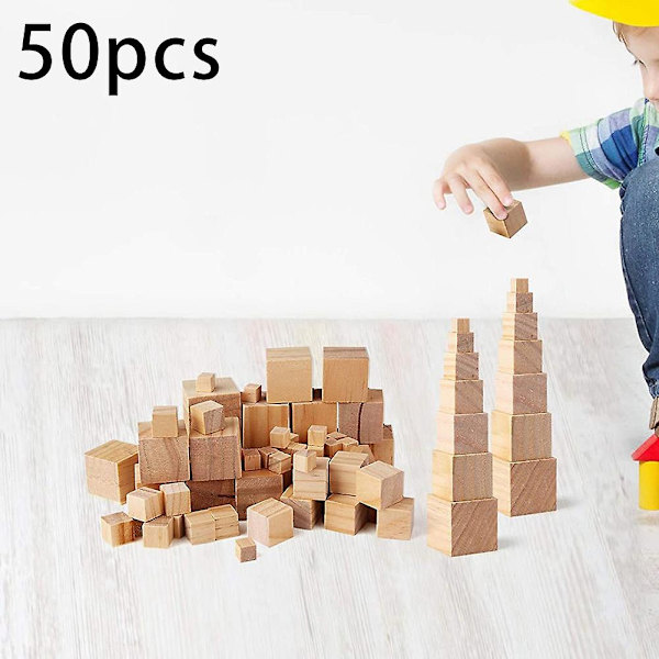50 stk Træ Terninger Kvadratiske Blanke Træblokke til Puslespil, Håndværk og DIY-Projekter Wood color