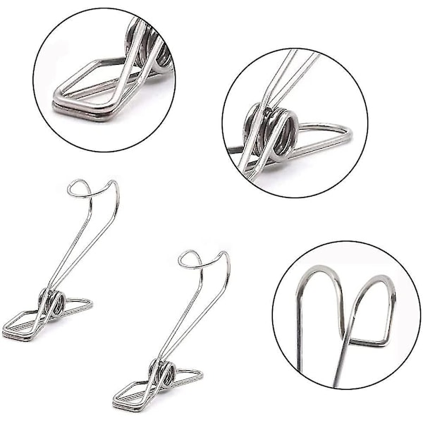 24 stk rustfrie klesklyper i rustfritt stål, metallklesklyper