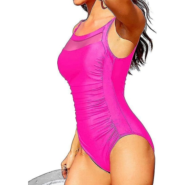Dam One Piece Mesh Baddräkt Vintage Magkontroll Baddräkt Rose Red XL