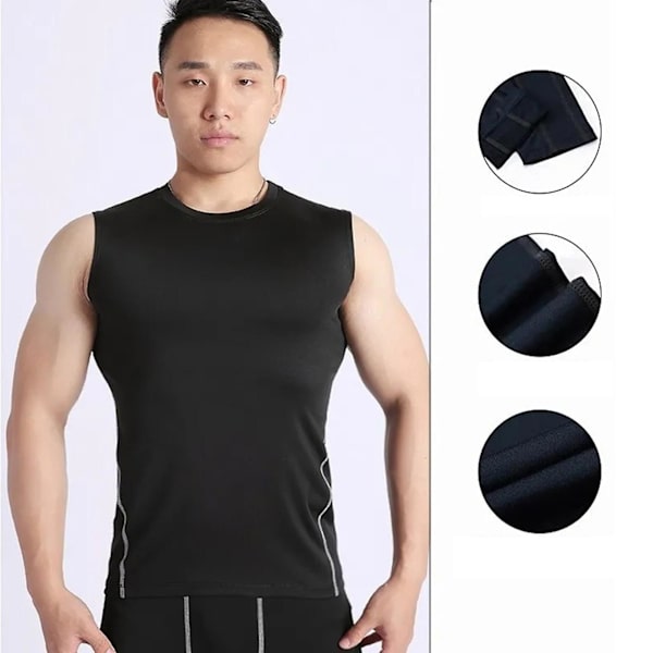 Mænds Fitness Ærmeløs Gym Bodybuilding Vest til Løb Fodbold - Sort M