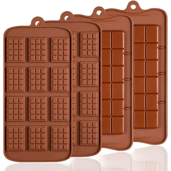 4 STK silikonsjokoladeformer, 2 typer break Apart Nonstick Candy Protein og Energy Bar Mold Bakebrett
