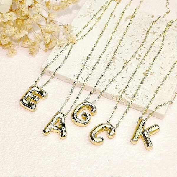 Bubble Letter Halsband Ballong Initial Halsband För Kvinnor Flickor Fint Alfabet Hänge 14k Guldpläterat Puffigt Namn Personliga Smycken Gåva T2 Silver