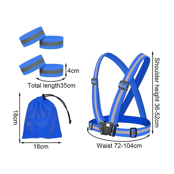Hyvin näkyvät heijastavat liivinauhat ranteeseen käsivarteen nilkkajalka, turvaheijastimet yöjuoksuun, pyöräilynsininen blue