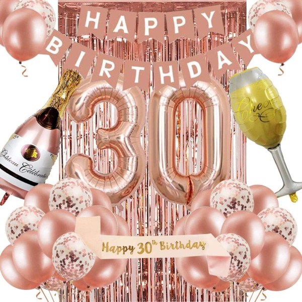 30-årsdekorationer för kvinnor, roséguld 30-födelsedagsdekorationer för henne, 30-års grattis på födelsedagen Banne