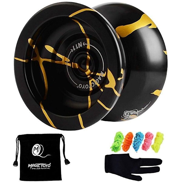 Magicyoyo N11 Legering Aluminium Professionell Yoyo Oresponsiv Yoyo Boll (Svart Guld) Väska, Handske 5 Strängar