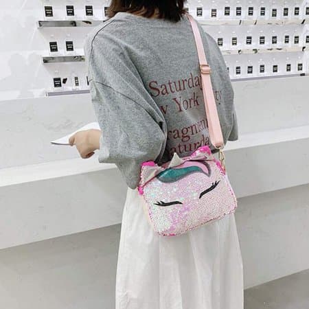 Taske Unicorn Sequins Mini Håndtasker Messenger Pung til Kvinder Piger (Pink)
