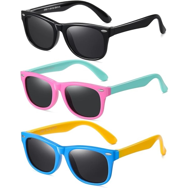 Flickor Pojkar Polariserade barnsolglasögon 3-pack flexibel TPEE gummibåge Lämplig för åldrarna 3-8 år.