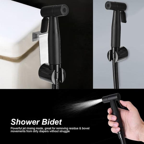 Sort Bidet Brusesæt til Toilet - Rustfrit Stål Håndbrusesæt til Badeværelse Håndbruser Brusespand Silver