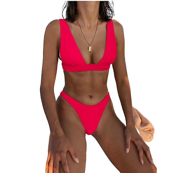 Mimigo Naisten Alhaisen Vyötärön Bikinit Uimapuvut Push Up Halter Kaksi Osainen Uimapuvut RED L