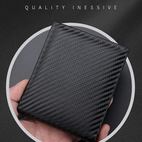 Læder Carbon Fiber Herre Pengepung RFID Blokering Tynd ID Kreditkort Holder Coffee color