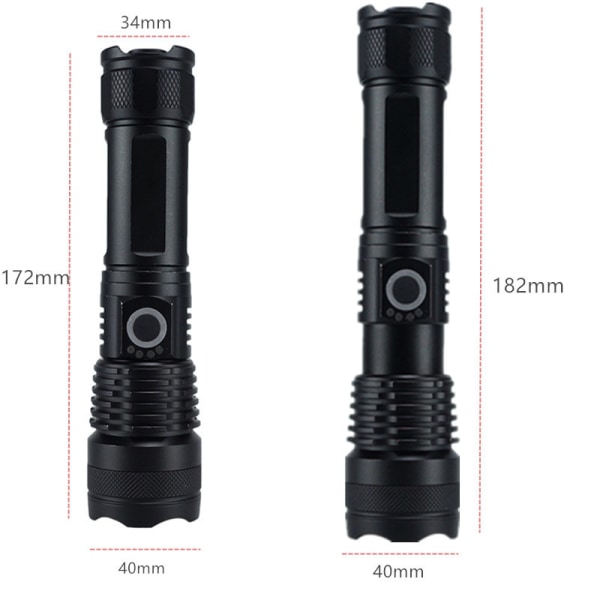 LED Lommelygte, P50 Lommelygte Lysstærk Lommelygte med Strømindikator USB Opladning Zoom Søgelys til Camping Vandreture