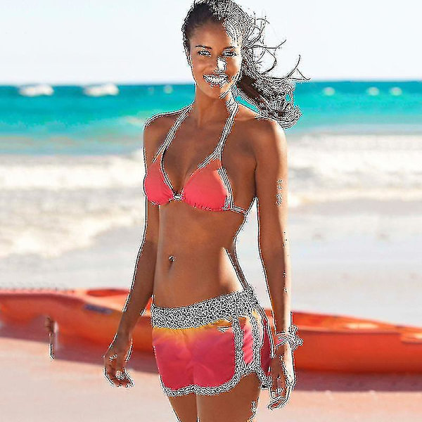 Dame Sports Push Up Bikini Sæt Boy Shorts Hot Pants Badetøj Strandtøj Red S