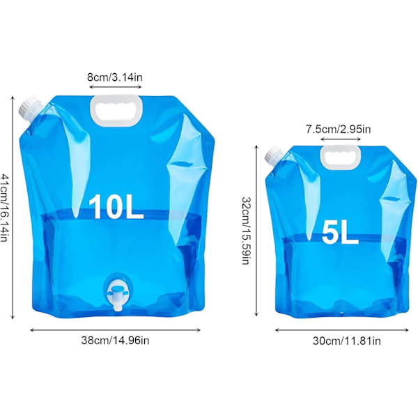 Pack ihopfällbar vattenflaska med kran 2 x 10L + 1 x 5L Bärbar dricksvattenflaska BPA-fri hopfällbar vattenflaska för camping BBQ Picknick Ute