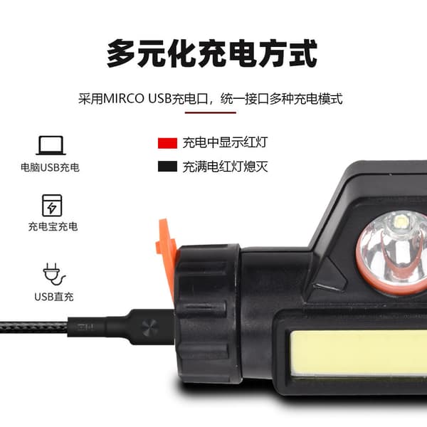 Hodelykt LED oppladbar magnetisk hodelykt Vanntett