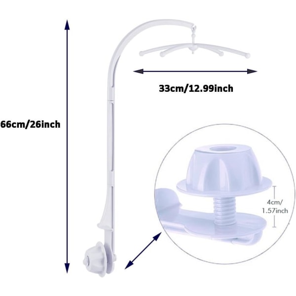 Mobilramme Hvit barneseng Mobilstativ Babymobil med stativ Armstativ for oppheng av leker og dukker