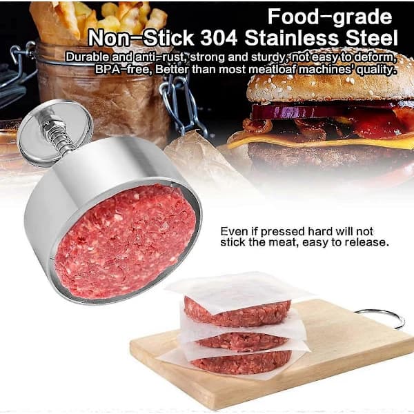 Hamburgerform i 304 rostfritt stål, justerbar hamburgerform, 11,4 cm