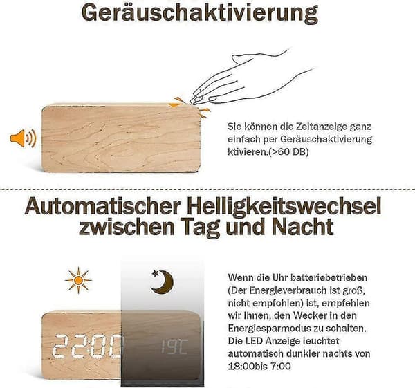 Puinen herätyskello pöytäkello kello, Led digitaalinen herätyskello isoisänkello