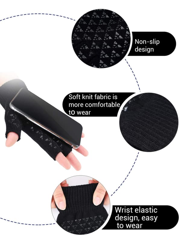 Unisex Vinterhalvfinger Stickade Vantar Elastiska Halksäkra Vintervarma Stickade Fingerlösa Vantar