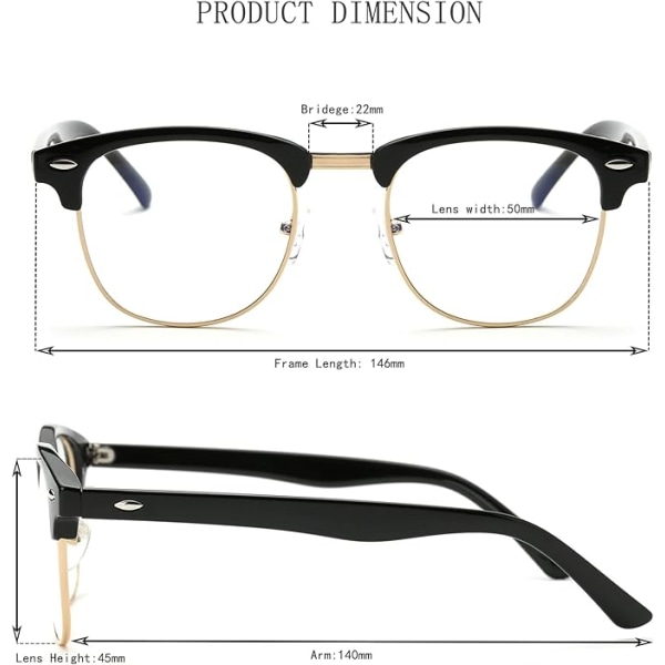 Blått lysblokkerende briller Dataspillbriller Semi-innfatning Anti-tretthetsbriller for menn kvinner