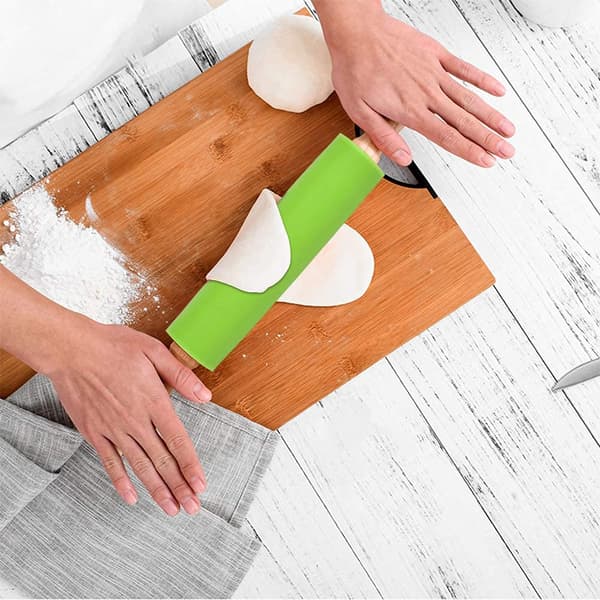 Kjevle - Kjevle med trehåndtak og slippbelegg for pizzabaking - 2-pakning
