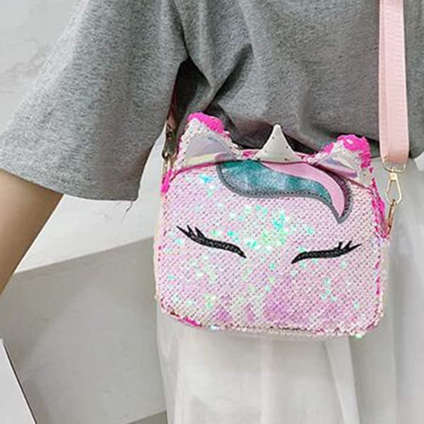Väska Enhörning Paljetter Mini Handväskor Messenger Väska för Kvinnor Flickor (Rosa)