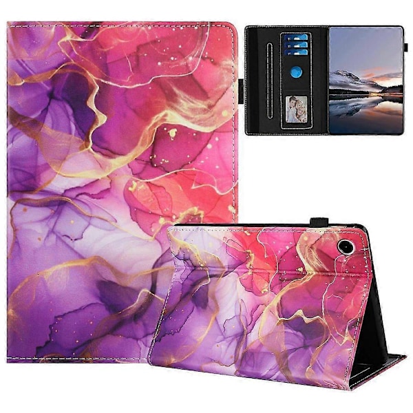 Samsung Galaxy Tab A9 -kotelolle kuvioitu nahkainen tablettisuojus automaattisella lepo-/herätystoiminnolla ja korttipidikkeellä Pink Gold Marble