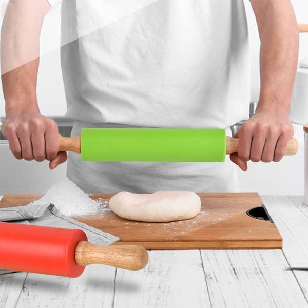 Kjevle - Kjevle med trehåndtak og slippbelegg for pizzabaking - 2-pakning