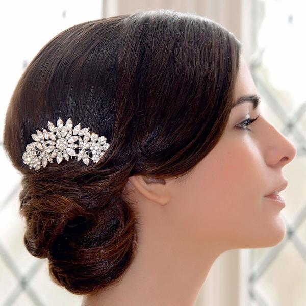 Bröllopshårkam med strass, brudkam, bröllopshårtillbehör för brudar, silver