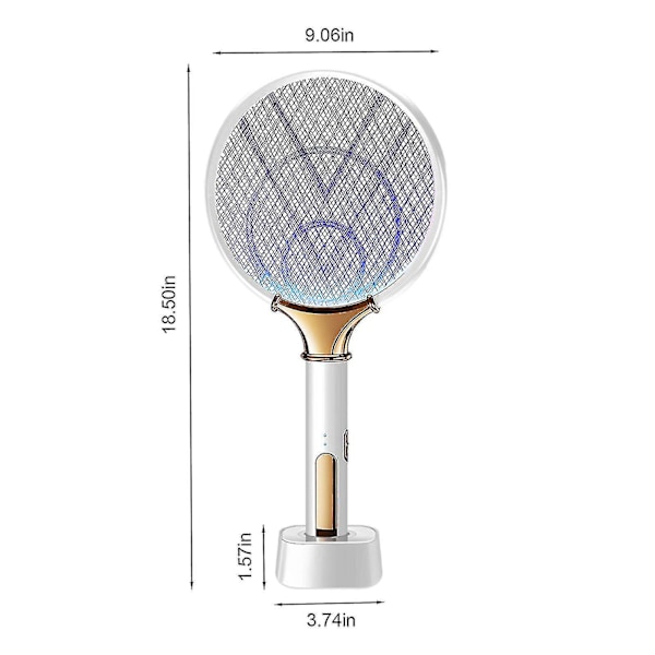 Elektrisk fluesmekker, elektrisk zapper, myggfellelampe & racket, myggdreper fluesmekker med lilla lyslokker for hjemmet innendørs utendørs - q34 White