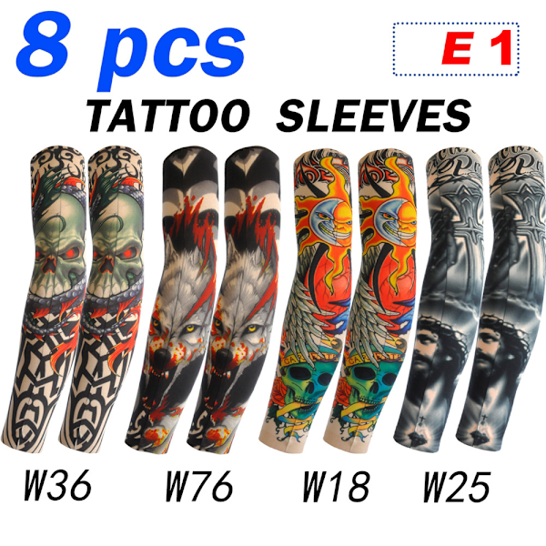 8 st kombinationsblommor armtatuering ärmar sömlösa utomhuscykling tatuering solskyddsärmar cykling tatuering ärmar E