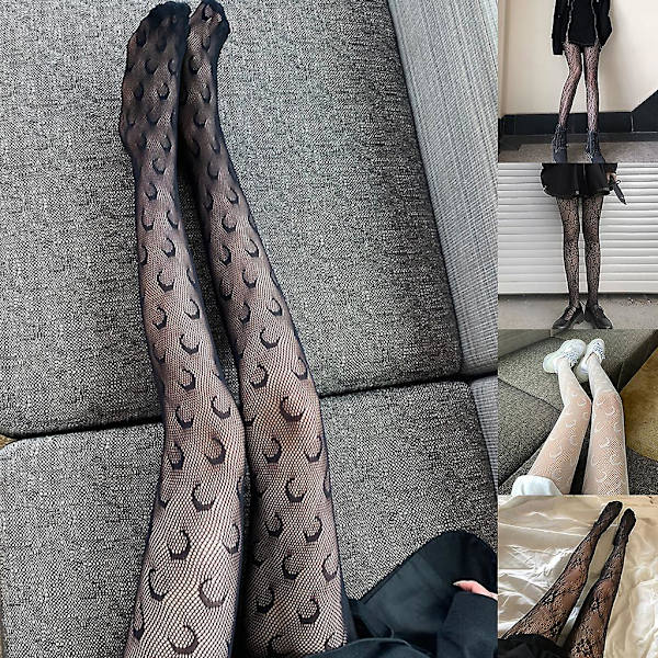 Dam sommar hål ut fisknät strumpbyxor strumpor måne leopard spindelnät blommigt mönster genomskinlig mesh tunn strumpbyxor fest klubbkläder Black 2