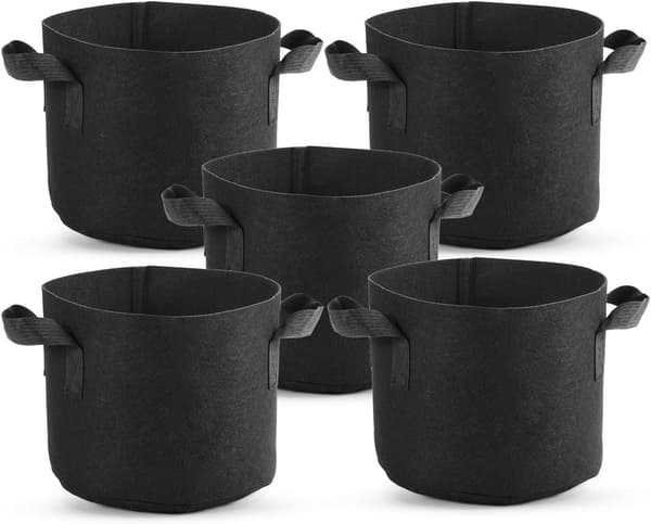 Växtsäckar 5-pack 3 gallon, Bärbara vävda tygpåsar för växter med handtag, Återanvändbara växtsäckar