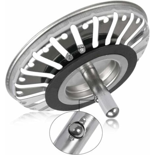 2 stk. Håndvask Si/Håndvaskprop Håndvask Stop Hul Køkken/Badeværelse Si Diameter 84mm med Kugle Ende, Rustfrit Stål