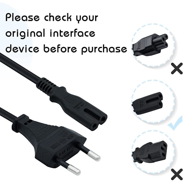 1,5 m (4,9 fot) EU-kontakt C7 strømledning Bipolær 2-ledningskabel for PS5 / PS4 / PS3 / Xbox Series X / S - Svart