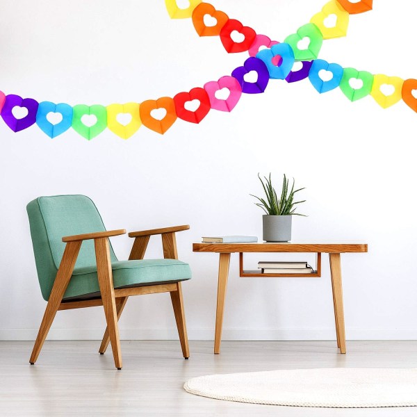 8 stykker hjerteform papirguirlande regnbuevævspapir banner Farverigt hjerte hængende dekoration papir festguirlande