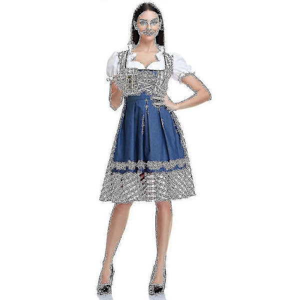 Høj kvalitet traditionel tysk ternet Dirndl kjole Oktoberfest kostume outfit til voksne kvinder Halloween fancy fest Style4 4XL