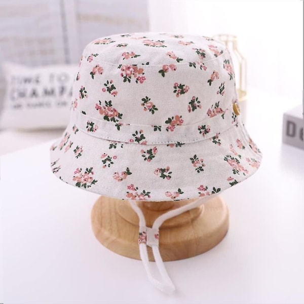 Børnebøttehat Justerbar solhatte Åndbar strandhat til drenge Girls_ll Floral Beige 1-2 Years