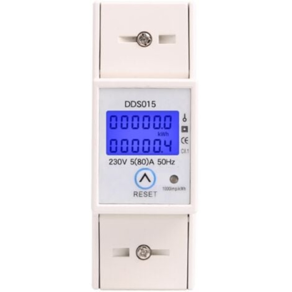 Digital Energimätare LCD Bakgrundsbelyst Display 5-80A 230V 50Hz Enfas Wattmätare DIN-skena Montering för Mätning av Elektrisk Energi