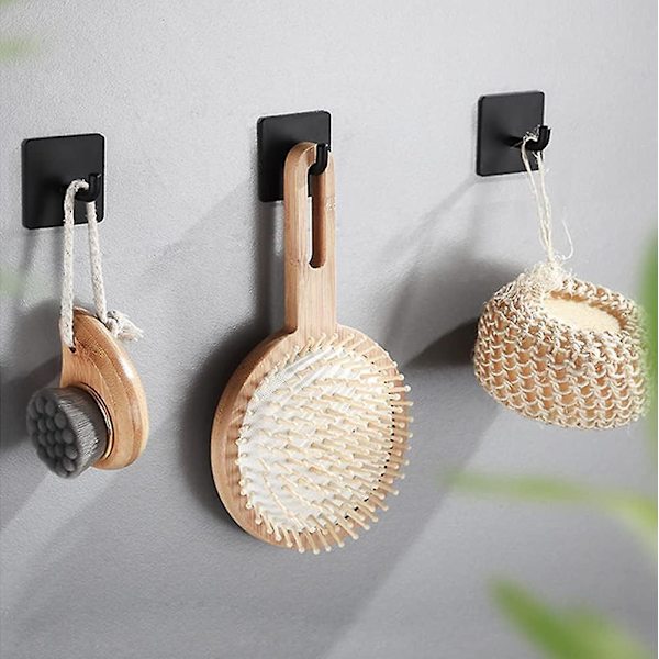 Stærke Selvklæbende Kroge, Væghængere, Robust Rustfrit Stål Holder, Selvklæbende Kroge til Køkken, Badeværelse, Hjemmedør, Håndklæde, Frakke Black