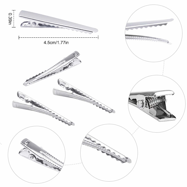 150 kpl Krokotiilipihdit Hiuksiin, Liukumattomat Hiusten Osastointipihdit, Metalli Alligator Hiuspihdit Hiustenleikkuun DIY Hiusbarretteja Varten, 45mm, Hopea