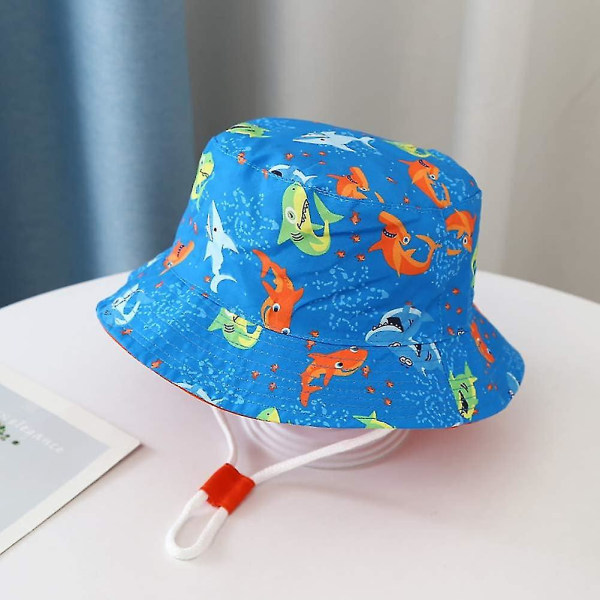 Barnhatt Justerbar Solhatt Andningsbar Strandhatt För Pojkar Flickor_ll Light Blue Shark 2 Years