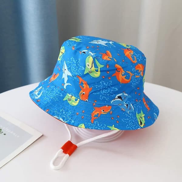 Børne Spandhat Justerbar Solhat Åndbar Strandhat Til Drenge Piger_ll Light Blue Shark 2 Years