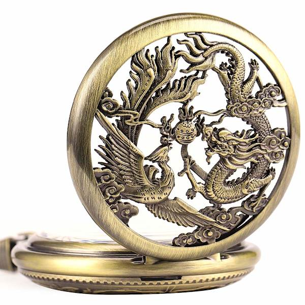 Retro lommeur til mænd med kæde analog manuel optræk drage fenix skelet romersk