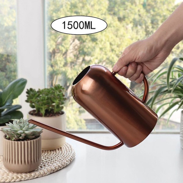 Vannkanne i rustfritt stål - 1,5 l metall vannkanne med lang tut for å forhindre søl Perfekt plantevannkanne for utendørs og inne Coffee
