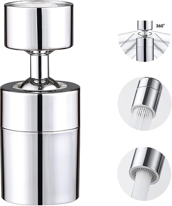 Solid Brass Kranmunstycke Dubbel Funktion Bred Vinkel Munstycke 360 Graders Rotation (FM22)