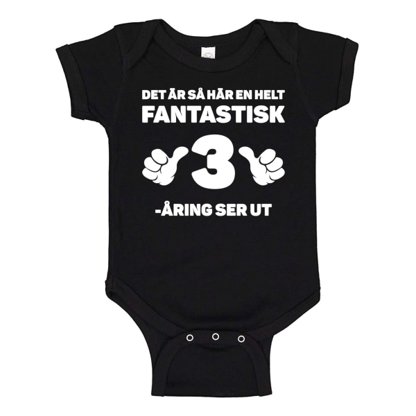 Fantastisk 3 års bursdag - Babykropp svart Svart - 12 månader