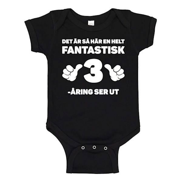 Fantastisk 3 års fødselsdag - Babykrop sort Svart - 6 månader