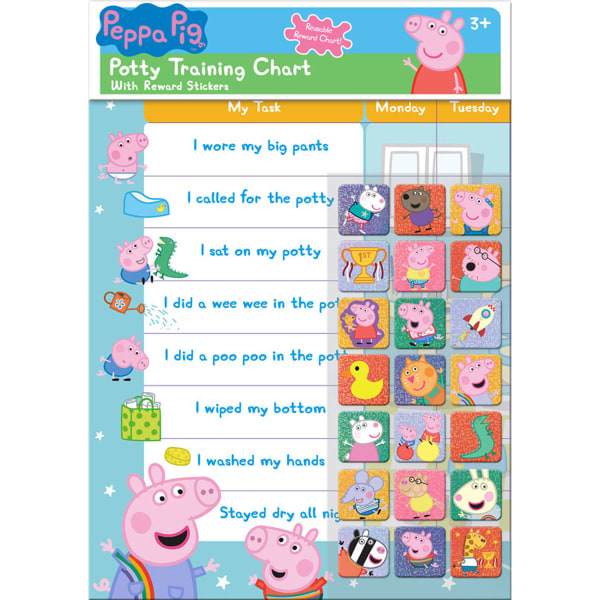 PEPPA PIG POTTE- OG TOILETBELØNNINGSOVERSIGT OG KLISTERMÆRKER
