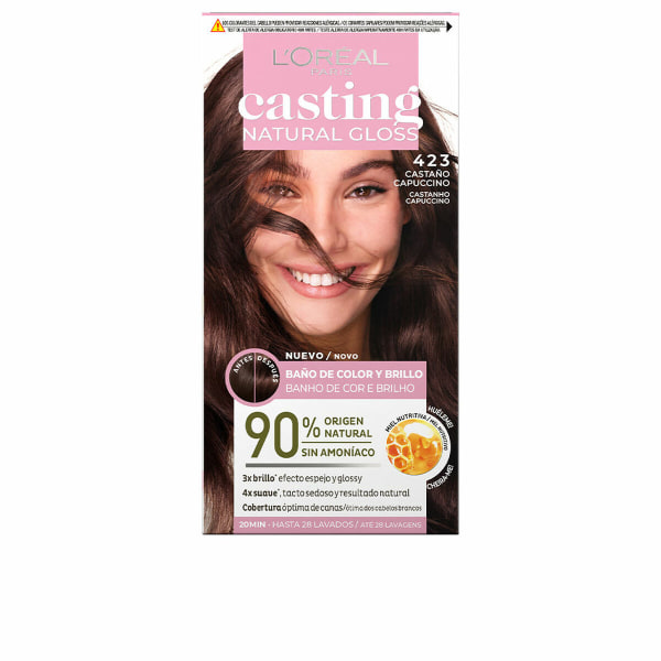 Puolipysyvä hiusväri L'Oreal Make Up Casting Natural Gloss ilman ammoniakkia Nº 423-castaño capuccino (180 ml)