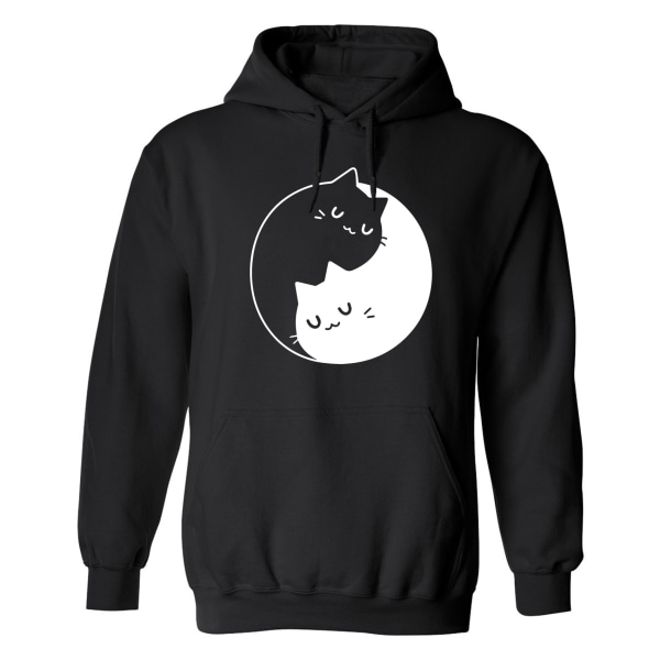 Katt Yin Yang - Hoodie / Tröja - HERR Svart - 4XL